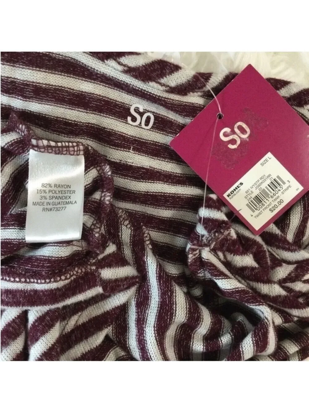 SO spaghetti strap striped top w/ knotted front Woman’s Juniors size L - Picture 9 of 14